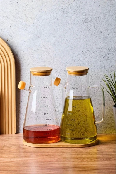 Dekorasyaa 2'li Cam Bambu Kapaklı Tepsili Yağdanlık 900ml - 3