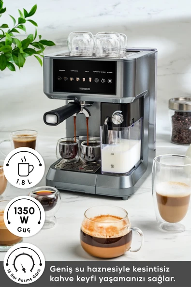 Karaca MyCaffe Barista S10 Entegre Süt Hazneli Otomatik Espresso Latte ve Cappuccino Mak. GalaxyGrey - 4