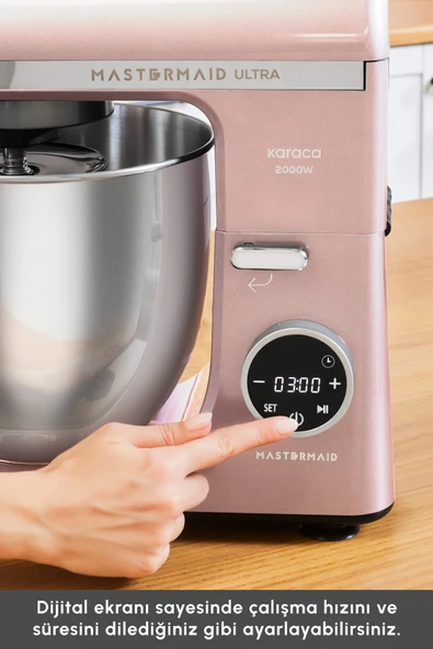 Karaca Mastermaid Chef Ultra D2000W Dijital Ekranlı Hamur Yoğurma Makinesi Rosegold 7L - Resim 6