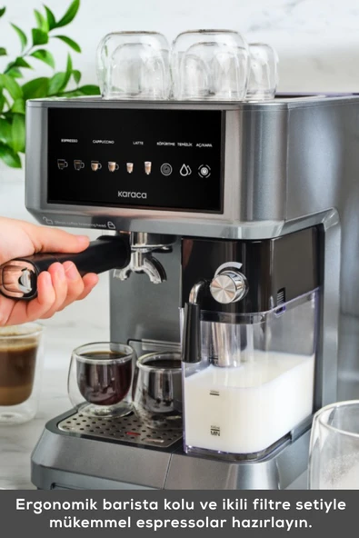 Karaca MyCaffe Barista S10 Entegre Süt Hazneli Otomatik Espresso Latte ve Cappuccino Mak. GalaxyGrey - 8