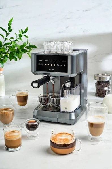 Karaca MyCaffe Barista S10 Entegre Süt Hazneli Otomatik Espresso Latte ve Cappuccino Mak. GalaxyGrey
