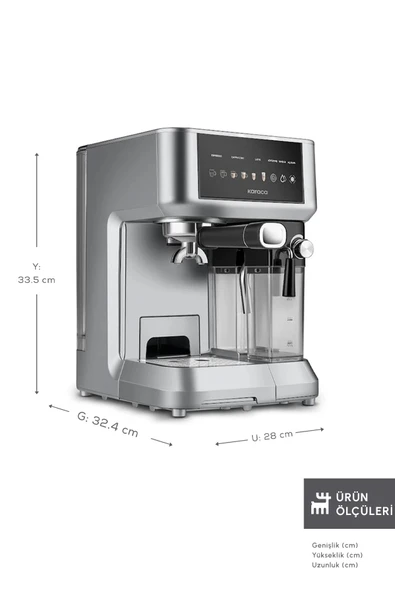 Karaca MyCaffe Barista S10 Entegre Süt Hazneli Otomatik Espresso Latte ve Cappuccino Mak. GalaxyGrey - 2