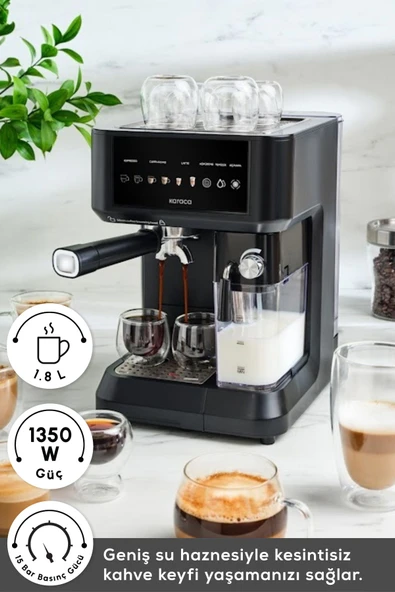 Karaca MyCaffe Barista S10 Entegre Süt Hazneli Otomatik Espresso Latte ve Cappuccino Mak. MatteBlack - 3