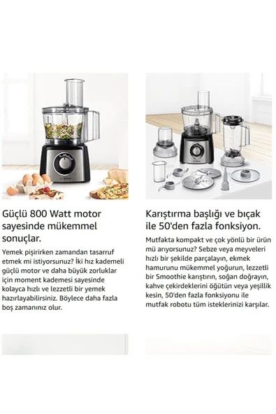 Bosch 50 Fonksiyonlu Hamur Yoğurma Smoothie Rende Öğütücü Doğrayıcı MultiTalent kompakt mutfak robotu - 2