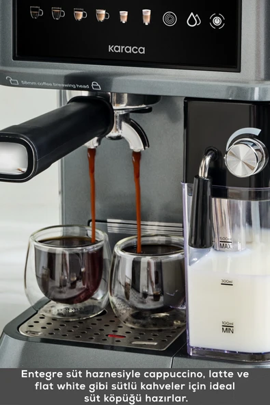 Karaca MyCaffe Barista S10 Entegre Süt Hazneli Otomatik Espresso Latte ve Cappuccino Mak. GalaxyGrey - 6