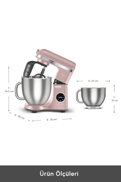 Karaca Mastermaid Chef Ultra D2000W Dijital Ekranlı Hamur Yoğurma Makinesi Rosegold 7L - Resim 2
