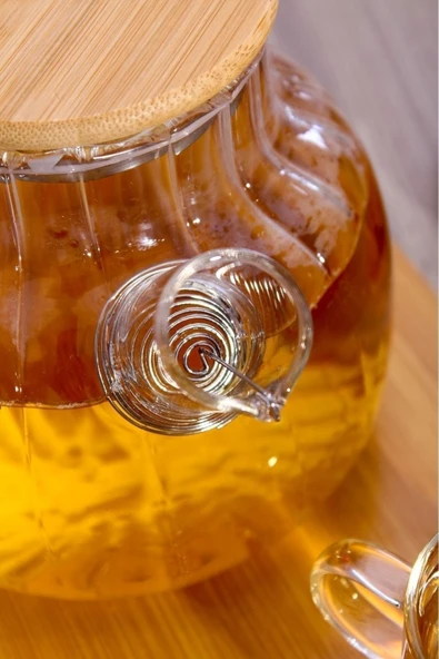 Dekorasyaa Isıya Dayanıklı Süzgeçli Cam Bambu Demlik 1000ml - 3