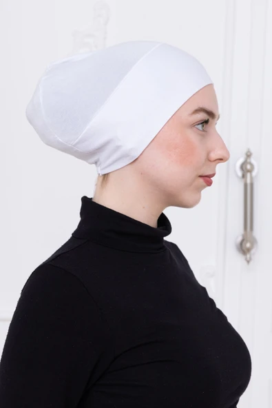 Loggia Geçmeli Beyaz Bone Önü Dikişsiz Kaymaz Lastikli Kadın Tesettür Pratik Geçme İç Bone - Resim 2