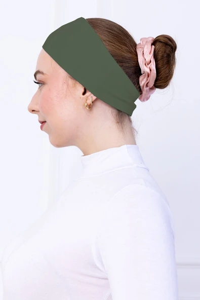 Loggia Kaymayan Silikonlu Bandana Bone - Sportif Saç Bandı-Haki - 2