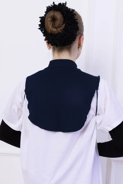 Loggia Balıkçı Yaka Boyunluk Lacivert - Dik Yakalı Kadın Tesettür Penye Yarım Body Hijab Namaz Boyunluğu - Resim 4