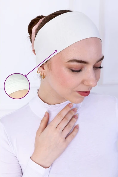 Loggia Kaymayan Silikonlu Bandana Bone Ekru - Kadın Tesettür Dikişsiz Kaymaz Geçme - Sportif Saç Bandı - 1