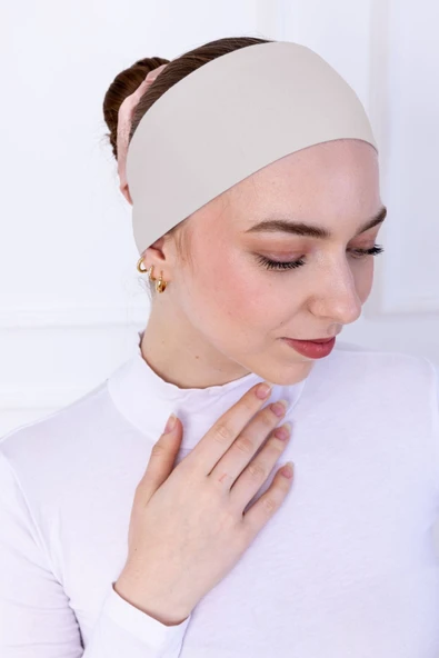 Loggia Kaymayan Silikonlu Bandana Bone - Sportif Saç Bandı-Açık Bej - 1