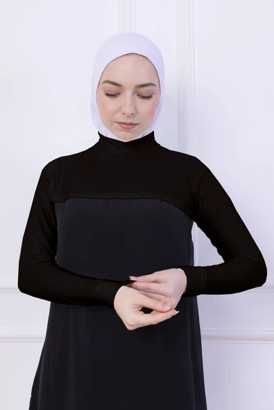 Loggia Balıkçı Yaka Boyunluklu Kolluk Acı Kahve - Likralı Dik Yakalı Kadın Body Tesettür Crop Bolero - Resim 5