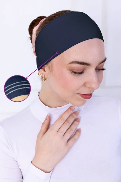 Loggia Kaymayan Silikonlu Bandana Bone Lacivert - Kadın Tesettür Dikişsiz Kaymaz Geçme - Sportif Saç Bandı - 1