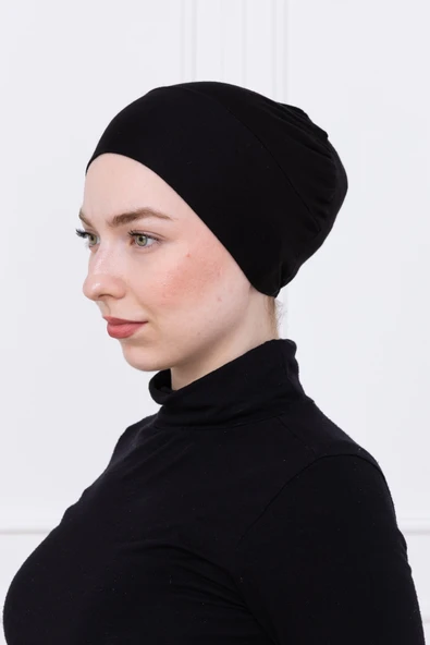 Loggia Geçmeli Siyah Bone Önü Dikişsiz Kaymaz Lastikli Kadın Tesettür Pratik Geçme İç Bone ürün görseli