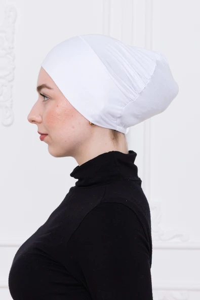 Loggia Geçmeli Beyaz Bone Önü Dikişsiz Kaymaz Lastikli Kadın Tesettür Pratik Geçme İç Bone - Resim 5