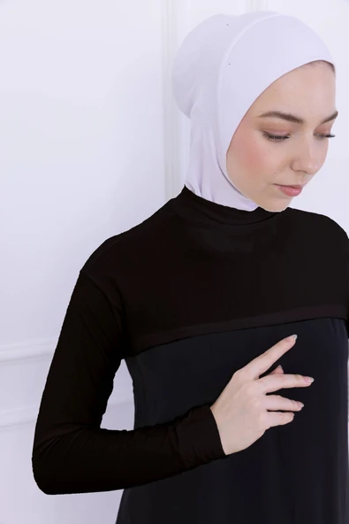 Loggia Balıkçı Yaka Boyunluklu Kolluk Acı Kahve - Likralı Dik Yakalı Kadın Body Tesettür Crop Bolero - Resim 3
