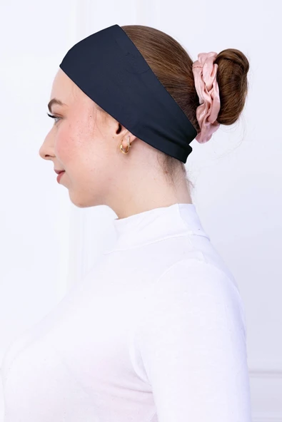 Loggia Kaymayan Silikonlu Bandana Bone Lacivert - Kadın Tesettür Dikişsiz Kaymaz Geçme - Sportif Saç Bandı - 2