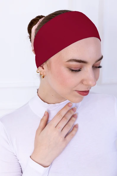 Loggia Kaymayan Silikonlu Bandana Bone Koyu Kırmızı - Kadın Tesettür Dikişsiz Kaymaz - Sportif Saç Bandı - 1