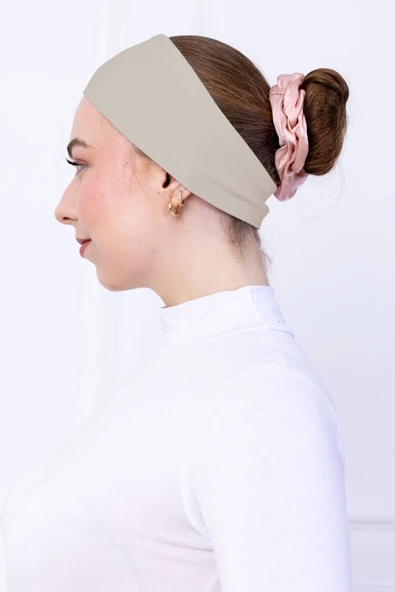 Loggia Kaymayan Silikonlu Bandana Bone - Sportif Saç Bandı-Bej - Resim 2