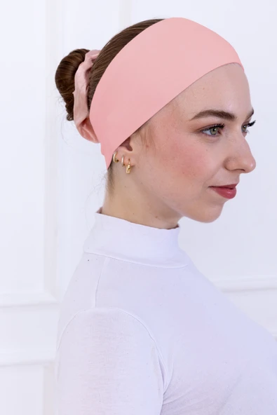 Loggia Kaymaz Bandana Pudra Pembe Kaymayan Silikonlu Sportif Saç Bandı - Geçme Tesettür Bone - 4