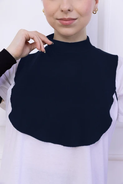 Loggia Balıkçı Yaka Boyunluk Lacivert - Dik Yakalı Kadın Tesettür Penye Yarım Body Hijab Namaz Boyunluğu - Resim 2