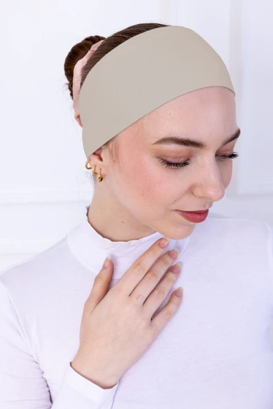 Loggia Kaymayan Silikonlu Bandana Bone - Sportif Saç Bandı-Bej ürün görseli