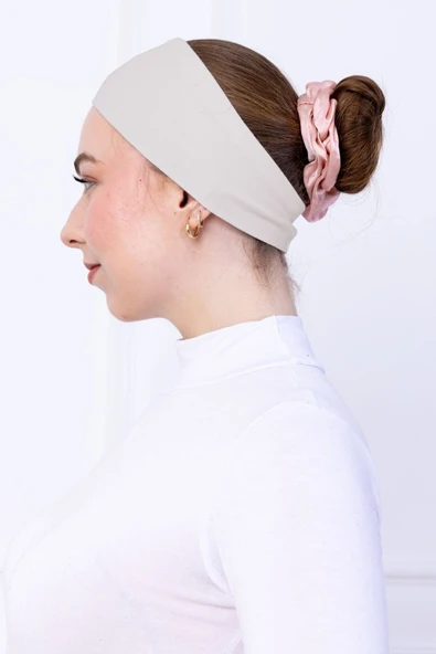 Loggia Kaymayan Silikonlu Bandana Bone - Sportif Saç Bandı-Açık Bej - 2