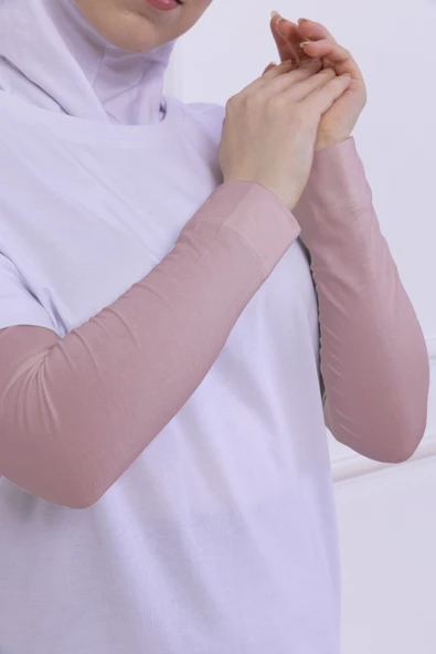 Loggia Likralı Penye Kolluk Pudra - Pratik Kadın Tesettür Düz Namaz Kolluğu 1 Çift 40cm Viskon Hijab - Resim 4