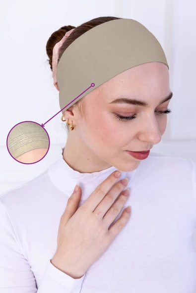 Loggia Kaymayan Silikonlu Bandana Bone Krem - Kadın Tesettür Dikişsiz Kaymaz Geçme - Sportif Saç Bandı - 1