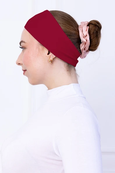 Loggia Kaymayan Silikonlu Bandana Bone Koyu Kırmızı - Kadın Tesettür Dikişsiz Kaymaz - Sportif Saç Bandı - 2
