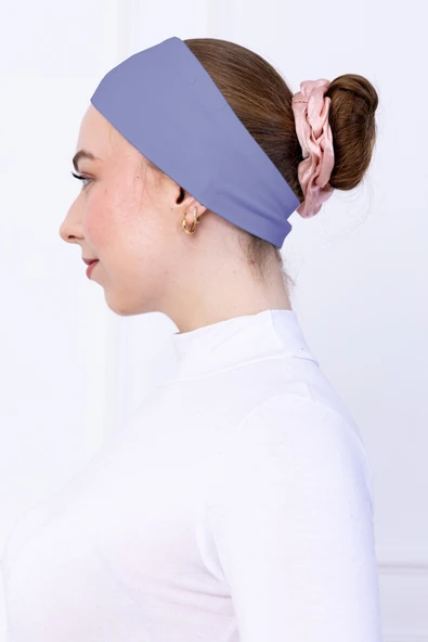 Loggia Kaymayan Silikonlu Bandana Bone Mavi - Kadın Tesettür Dikişsiz Kaymaz Geçme - Sportif Saç Bandı - 2
