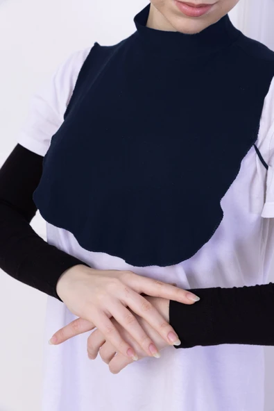 Loggia Balıkçı Yaka Boyunluk Lacivert - Dik Yakalı Kadın Tesettür Penye Yarım Body Hijab Namaz Boyunluğu - Resim 3