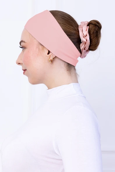 Loggia Kaymaz Bandana Pudra Pembe Kaymayan Silikonlu Sportif Saç Bandı - Geçme Tesettür Bone - 2