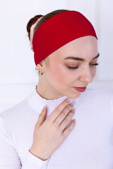 Loggia Kaymayan Silikonlu Bandana Bone Kırmızı - Kadın Tesettür Dikişsiz Kaymaz Geçme - Sportif Saç Bandı - 1