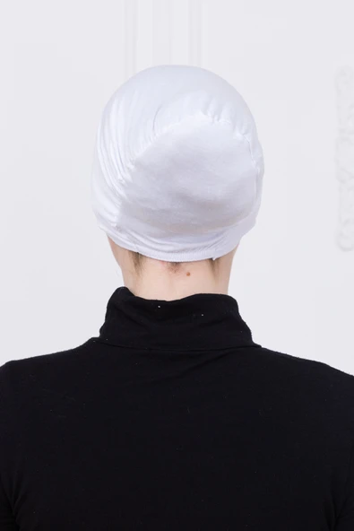 Loggia Geçmeli Beyaz Bone Önü Dikişsiz Kaymaz Lastikli Kadın Tesettür Pratik Geçme İç Bone - Resim 6