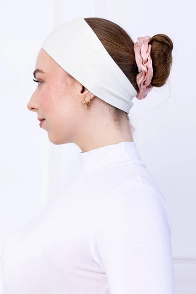 Loggia Kaymayan Silikonlu Bandana Bone Ekru - Kadın Tesettür Dikişsiz Kaymaz Geçme - Sportif Saç Bandı - 2