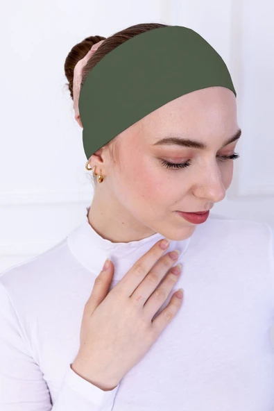 Loggia Kaymayan Silikonlu Bandana Bone - Sportif Saç Bandı-Haki - 1
