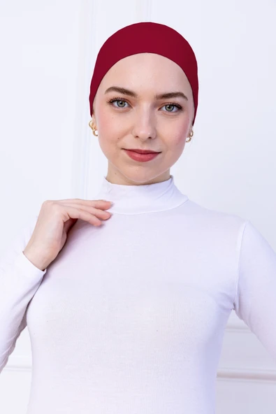 Loggia Kaymayan Silikonlu Bandana Bone Koyu Kırmızı - Kadın Tesettür Dikişsiz Kaymaz - Sportif Saç Bandı - 3