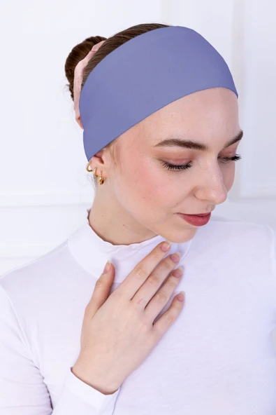 Loggia Kaymayan Silikonlu Bandana Bone Mavi - Kadın Tesettür Dikişsiz Kaymaz Geçme - Sportif Saç Bandı - 1
