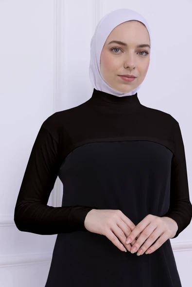 Loggia Balıkçı Yaka Boyunluklu Kolluk Acı Kahve - Likralı Dik Yakalı Kadın Body Tesettür Crop Bolero - Resim 4