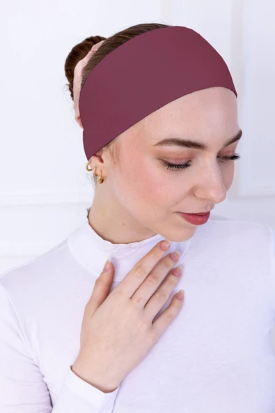 Loggia Kaymayan Silikonlu Bandana Bone - Sportif Saç Bandı-Gül Kurusu - 1