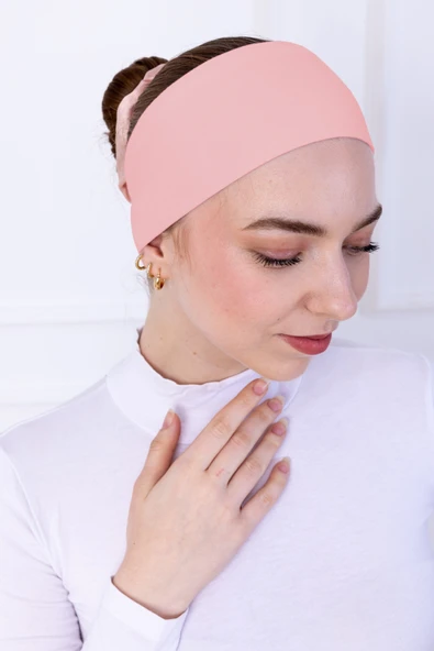Loggia Kaymaz Bandana Pudra Pembe Kaymayan Silikonlu Sportif Saç Bandı - Geçme Tesettür Bone - 1