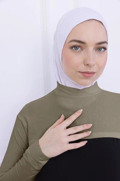 Loggia Balıkçı Yaka Boyunluklu Kolluk Açık Yeşil - Likralı Dik Yakalı Kadın Body Tesettür Crop Bolero - Resim 6