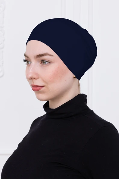 Loggia Geçmeli Lacivert Bone Önü Dikişsiz Kaymaz Lastikli Kadın Tesettür Pratik Geçme İç Bone ürün görseli