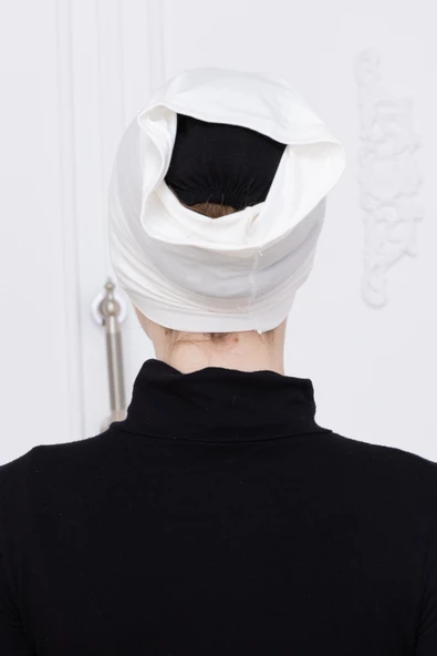 Loggia Pratik Boru Bone Ekru Geçmeli - Kaymaz Önü Dikişsiz Kadın Tesettür Hazır İç Bone - Resim 5