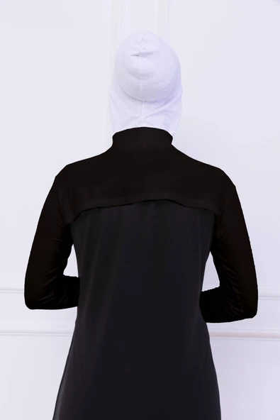 Loggia Balıkçı Yaka Boyunluklu Kolluk Acı Kahve - Likralı Dik Yakalı Kadın Body Tesettür Crop Bolero - Resim 7