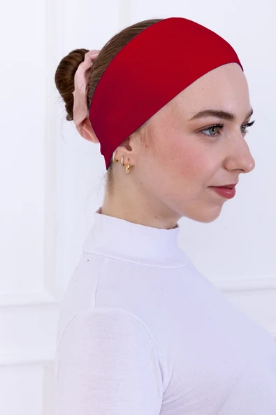 Loggia Kaymayan Silikonlu Bandana Bone Kırmızı - Kadın Tesettür Dikişsiz Kaymaz Geçme - Sportif Saç Bandı - 4