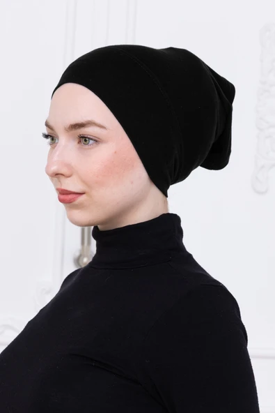 Loggia Pratik Boru Bone Siyah Geçmeli - Kaymaz Önü Dikişsiz Kadın Tesettür Hazır İç Bone - Resim 4