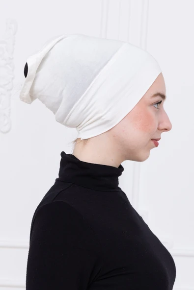 Loggia Pratik Boru Bone Ekru Geçmeli - Kaymaz Önü Dikişsiz Kadın Tesettür Hazır İç Bone - Resim 2